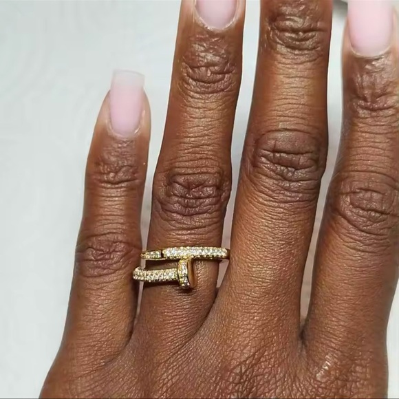 Juste Un Clou Nail Gold Zirconia Adjustable Ring - Picture 11 of 14